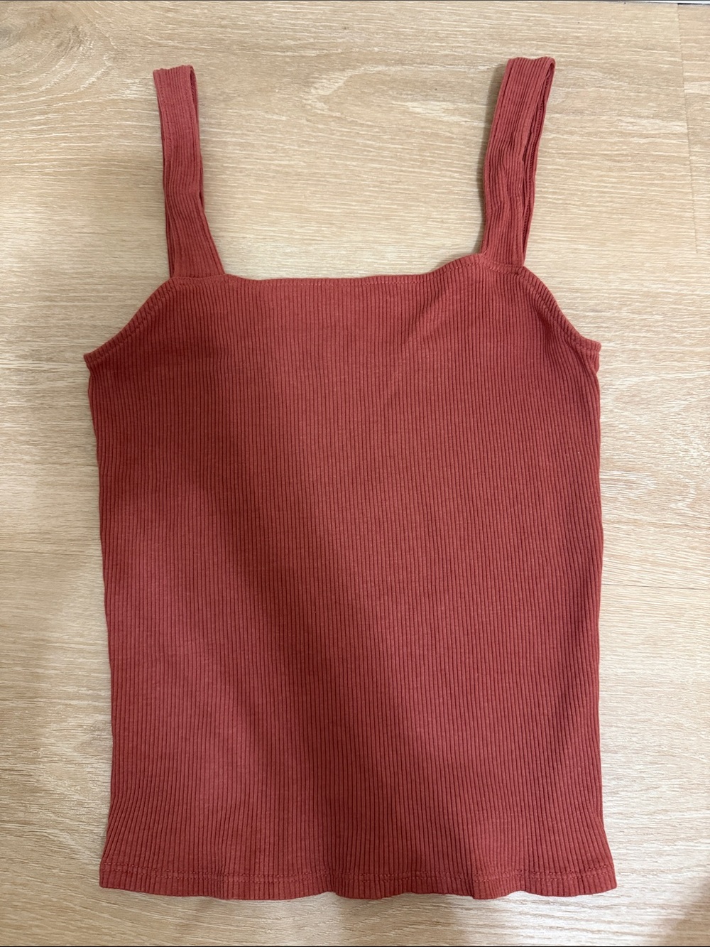 Women’s Ribbed Square-Neck Tank Top — Rust Red